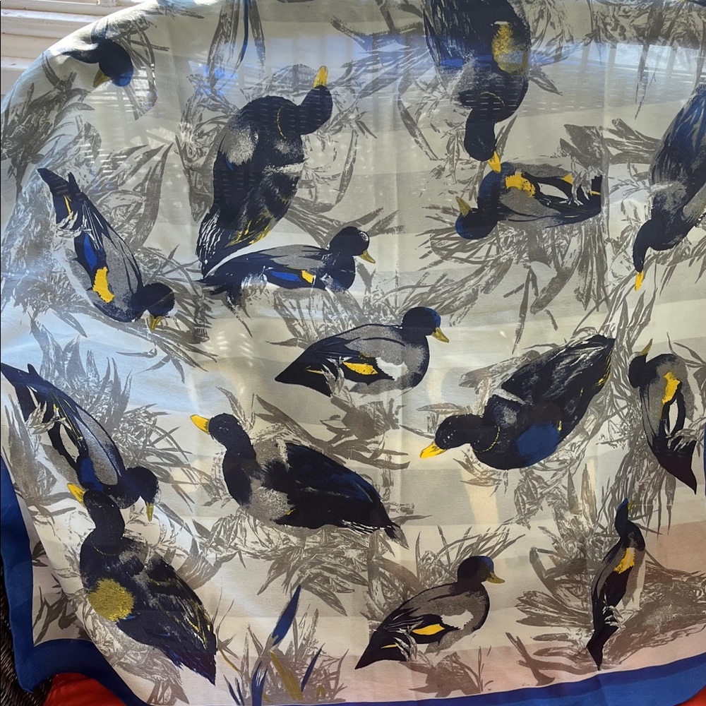 Duck Print Scarf with Blue and Yellow Accents